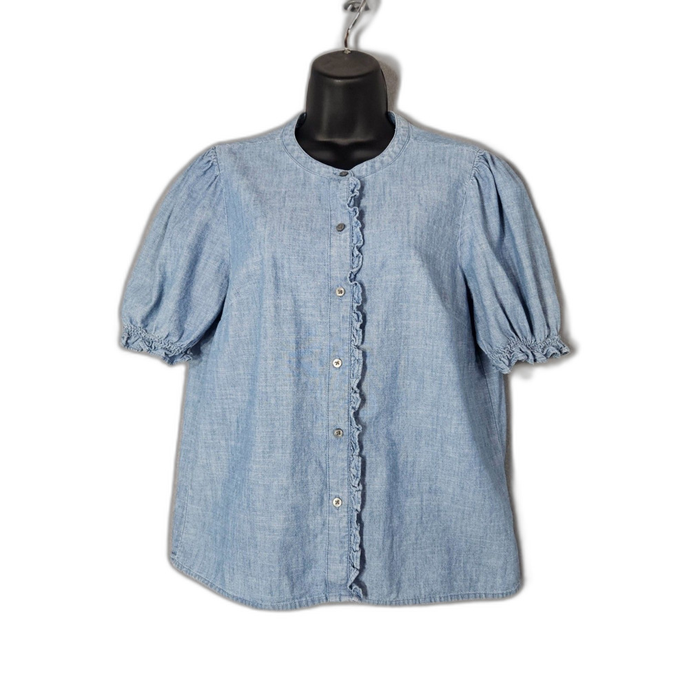 J. Crew Chambrey Cottage Puff Sleeve Ruffled Size Small Button up shirt